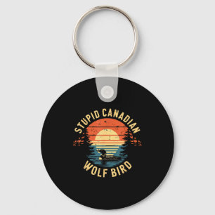 Stupid canadian funny wolf bird loon hockey keychain