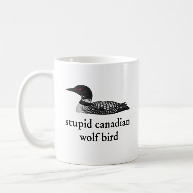 Stupid Canadian Wolf Bird Hockey Romance for Hocke Coffee Mug (Left)
