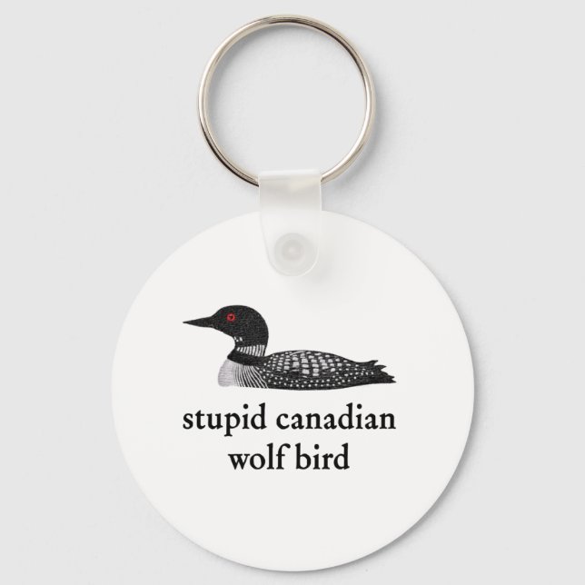 Stupid Canadian Wolf Bird Hockey Romance for Hocke Keychain (Front)