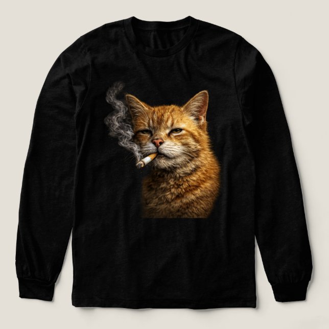 Stupid Cool Funny Cat Meme — Orange Cat Smoking  Tri-Blend Shirt (Design Front)