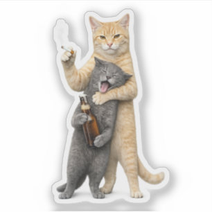 Stupid Cool Funny Cat Meme — Smoking Cat & Drinkin Sticker