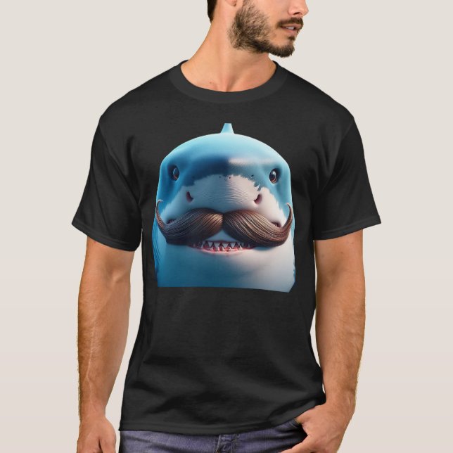 Stupid Mustache Shark for Animals and Marine Fish  T-Shirt (Front)