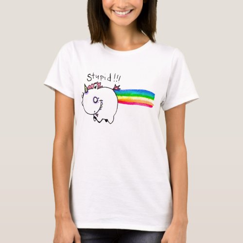 Stupid Unicorn with Rainbow by Emi Boz T_Shirt