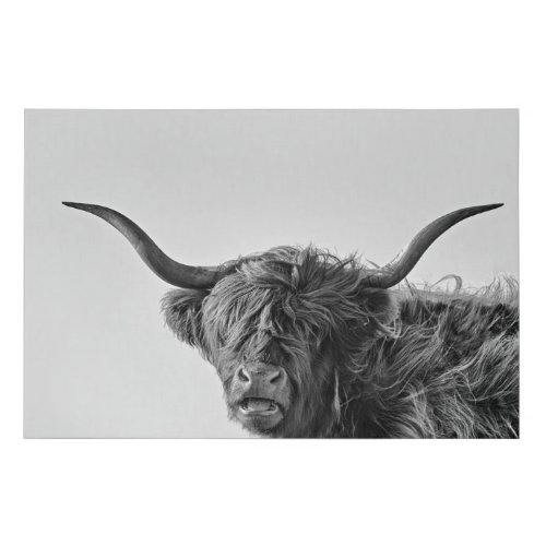 Sturdy highland cow in monochrome faux canvas print