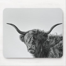 Sturdy highland cow in monochrome mouse pad