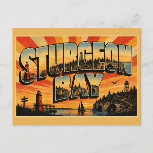 Sturgeon Bay WI Lighthouse Bluffs Sea Caves Art Postcard