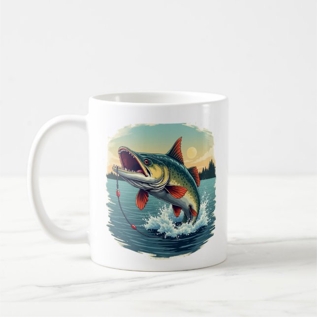 Sturgeon Fishing Jump Graphic Coffee Mug (Left)