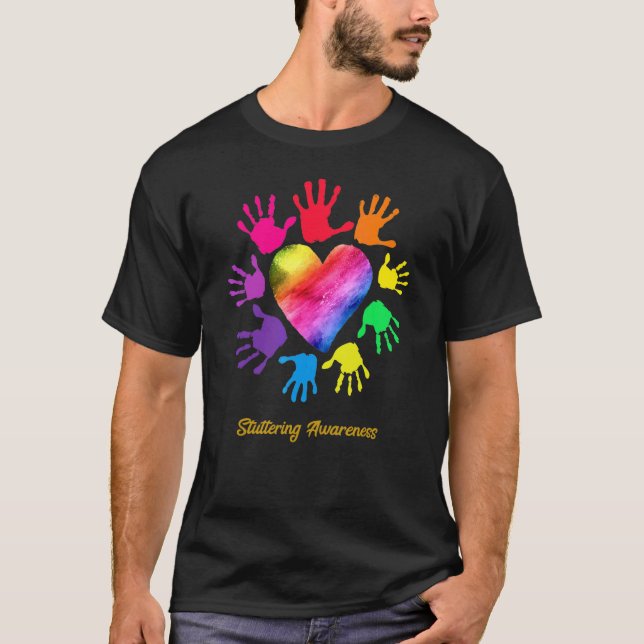 Stuttering Awareness Hands Stuttering T-Shirt (Front)