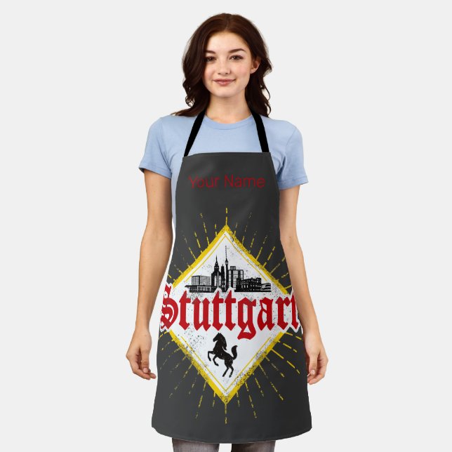 Stuttgart City Germany Retro Skyline Vintage Apron (Worn)