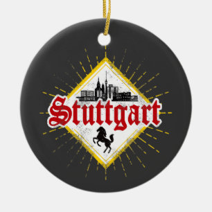 Stuttgart City Germany Retro Skyline Vintage Ceramic Ornament