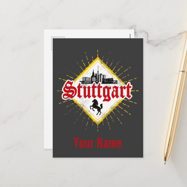 Stuttgart City Germany Retro Skyline Vintage Holiday Postcard (Front/Back In Situ)