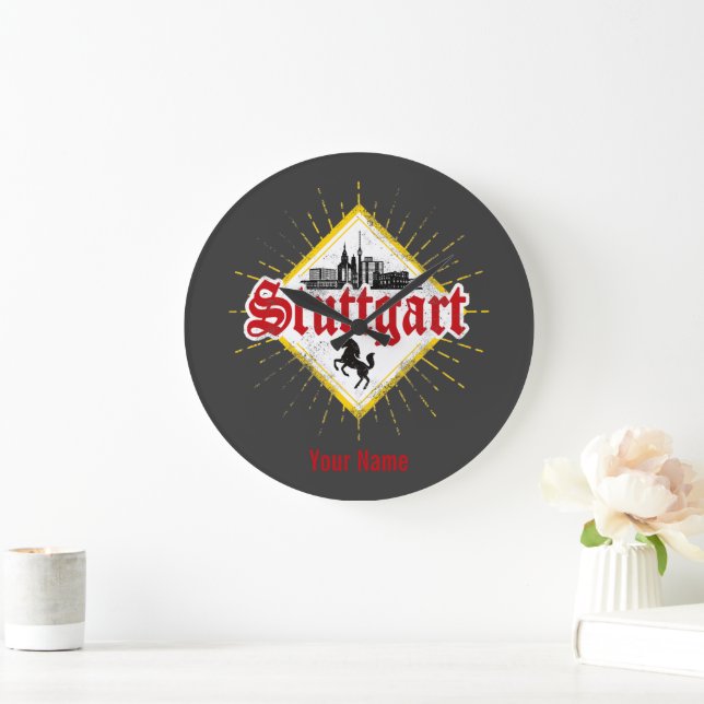 Stuttgart City Germany Retro Skyline Vintage Large Clock (Home)