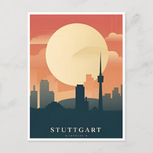 Stuttgart City Germany Retro Skyline Vintage Postcard