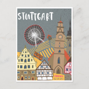 Stuttgart City Germany Retro Skyline Vintage Postcard