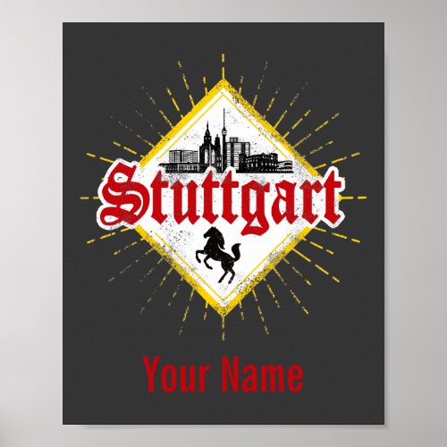 Stuttgart City Germany Retro Skyline Vintage Poster