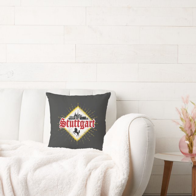 Stuttgart City Germany Retro Skyline Vintage Throw Pillow (Couch)