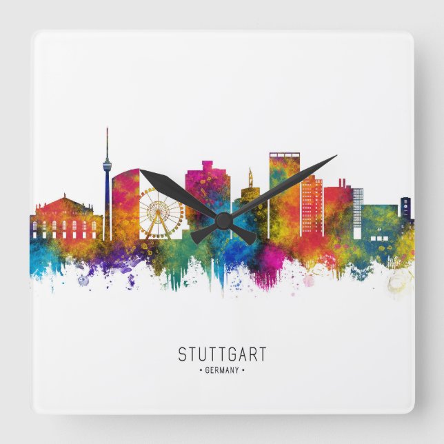 Stuttgart Germany Skyline Square Wall Clock (Front)