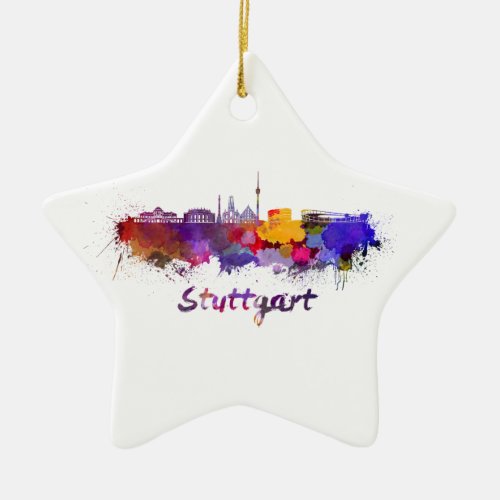 Stuttgart skyline in watercolor ceramic ornament