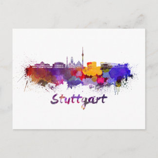 Stuttgart skyline in watercolor postcard