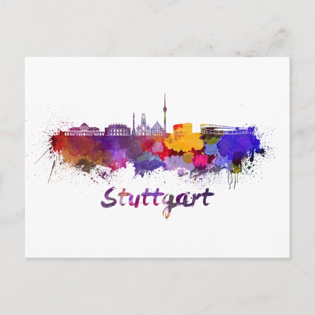Stuttgart skyline in watercolor postcard (Front)