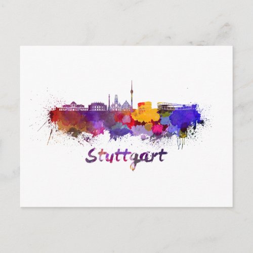 Stuttgart skyline in watercolor postcard