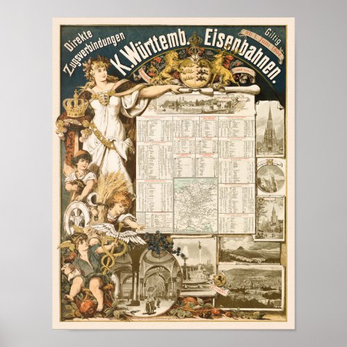 Stuttgart Vintage Railroad Travel Poster 1894