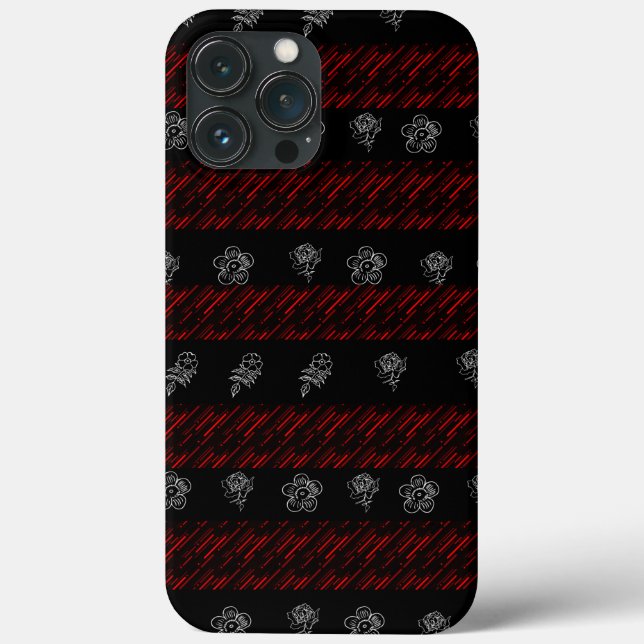 Styiish Red and black stripes white Floral pattern Case-Mate iPhone Case (Back)