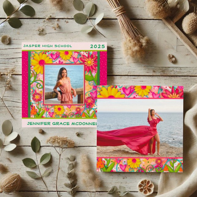 Styish Floral Graduation Custom Photo Announcement (Creator Uploaded)