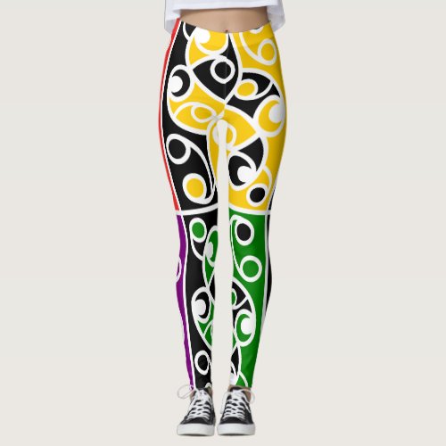 Styized Colorful Maori Kowhaiwhai pattern Leggings