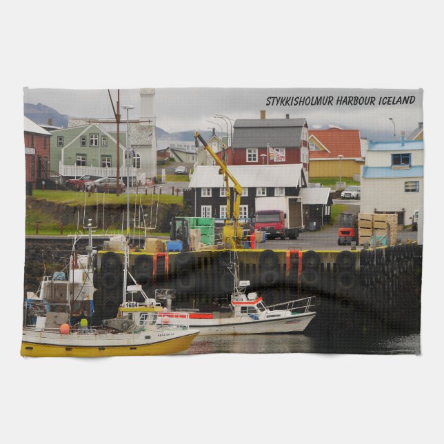 Stykkisholmur Harbor Iceland Tea Towel (Horizontal)