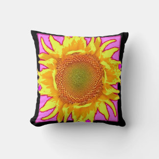 STYLALIZED YELLOW SUNFLOWER ABSTRACTED LILAC-BLACK THROW PILLOW