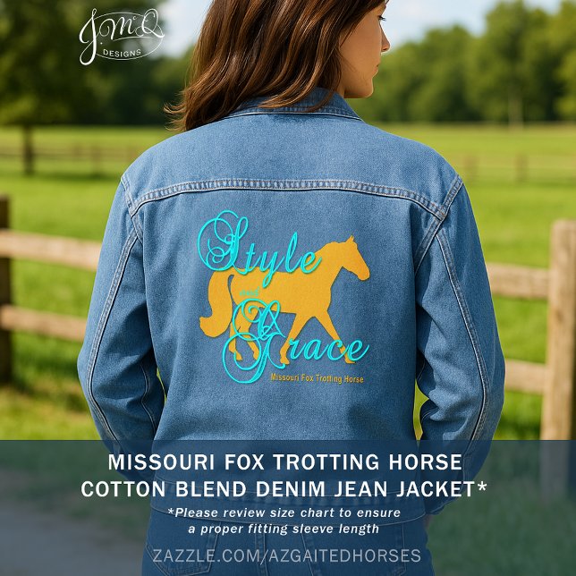 Style and Grace Fox Trotter Silhouette Denim Jacket (Graceful Missouri Fox Trotting Horse silhouette with a soft, stylish western flair.)