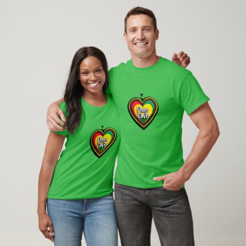 Style Basic Green One One Love One Heart T_Shirt 