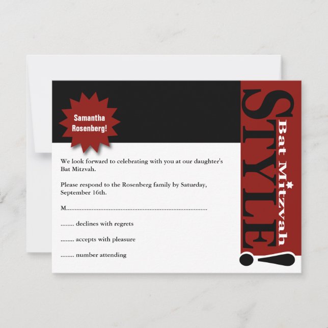 Style! Bat Mitzvah Magazine RSVP Reply Burgundy (Front)