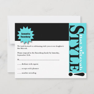 Style! Bat Mitzvah Magazine RSVP Reply Card Teal