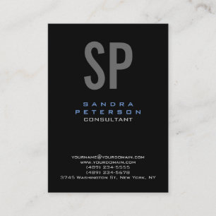 Style Black Blue Gray Monogram Modern Professional Business Card