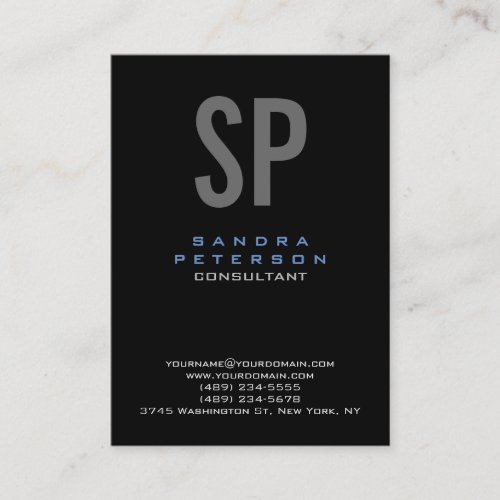 Style Black Blue Gray Monogram Modern Professional Business Card