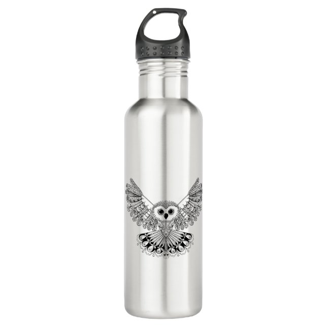 Style Black Owl Stainless Steel Water Bottle (Front)