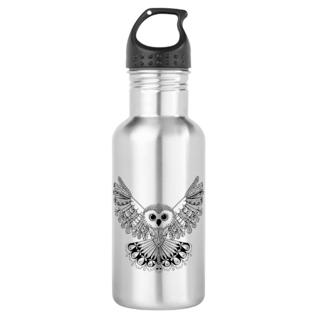 Style Black Owl Stainless Steel Water Bottle (Front)