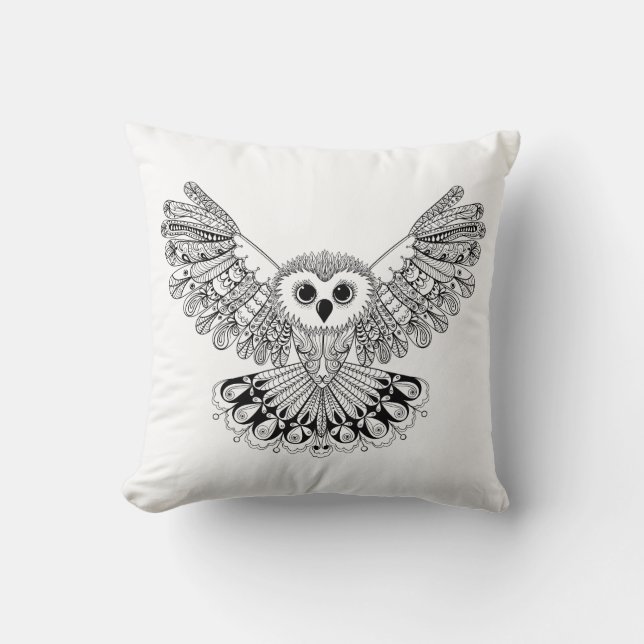 Style Black Owl Throw Pillow (Front)
