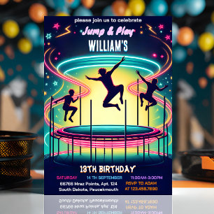 style boys kids cool trampoline Park 13th birthday Invitation