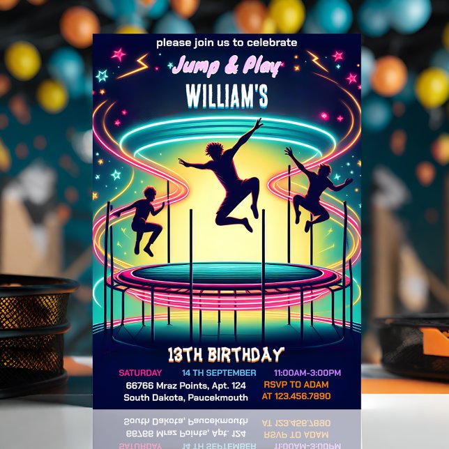 style boys kids cool trampoline Park 13th birthday Invitation (Creator Uploaded)