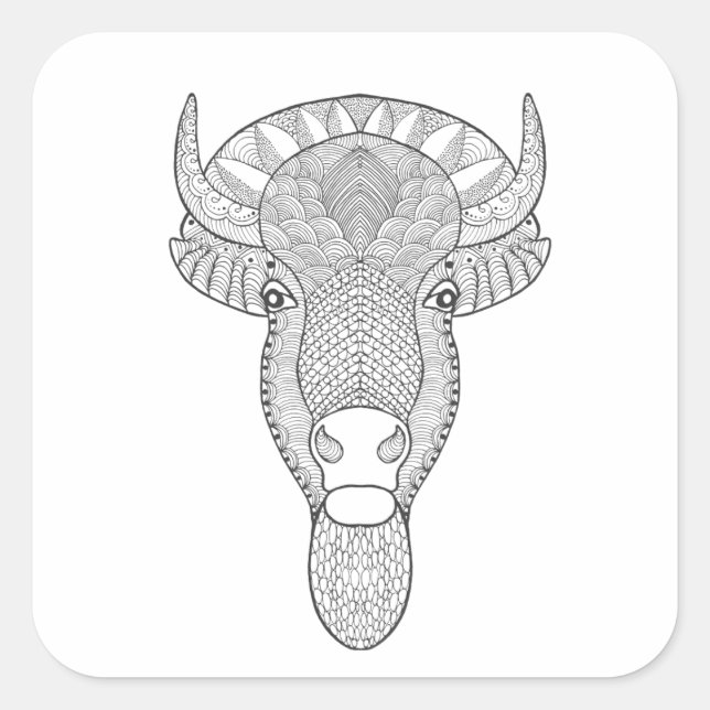 Style Bull Head Square Sticker (Front)