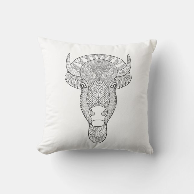 Style Bull Head Throw Pillow (Front)