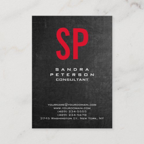 Style Chalkboard Gray Red Monogram Professional Business Card