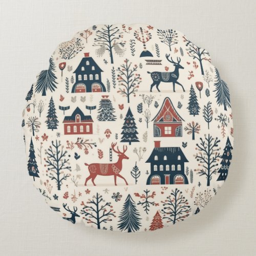 Style Christmas Holiday Round Pillow