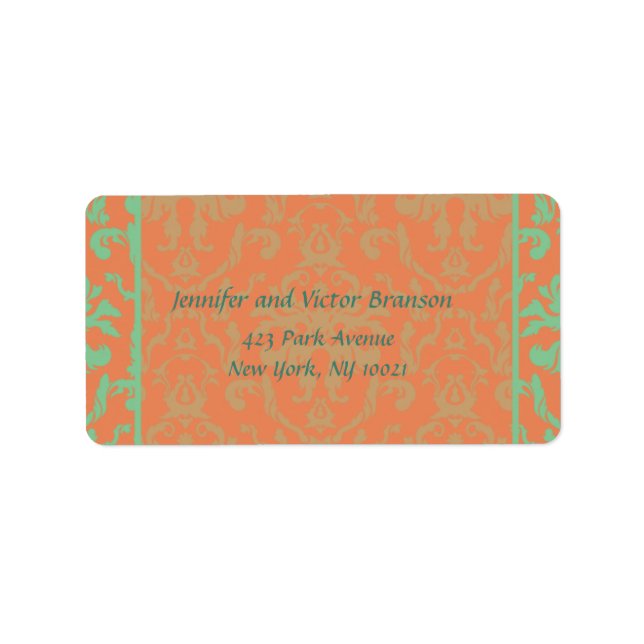 Style -Damask orange n green address label (Front)