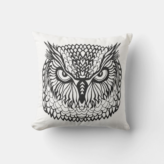 Style Eagle Owl Head Throw Pillow (Front)