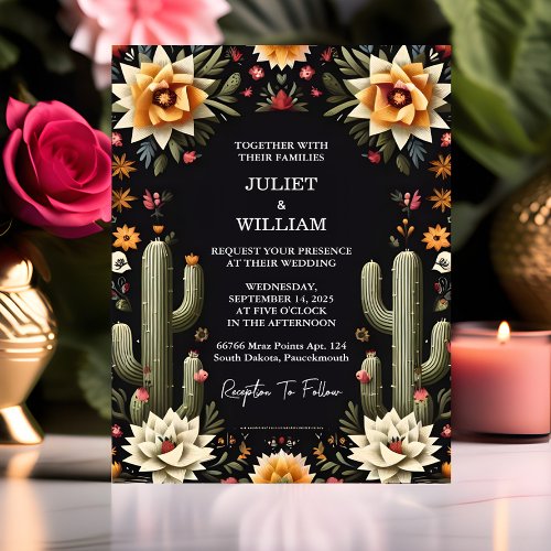 Style Elegant Fiesta Cactus Floral Mexican Wedding Invitation