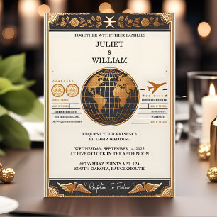 Style Golden Ticket Passport Boarding Pass Wedding Invitation